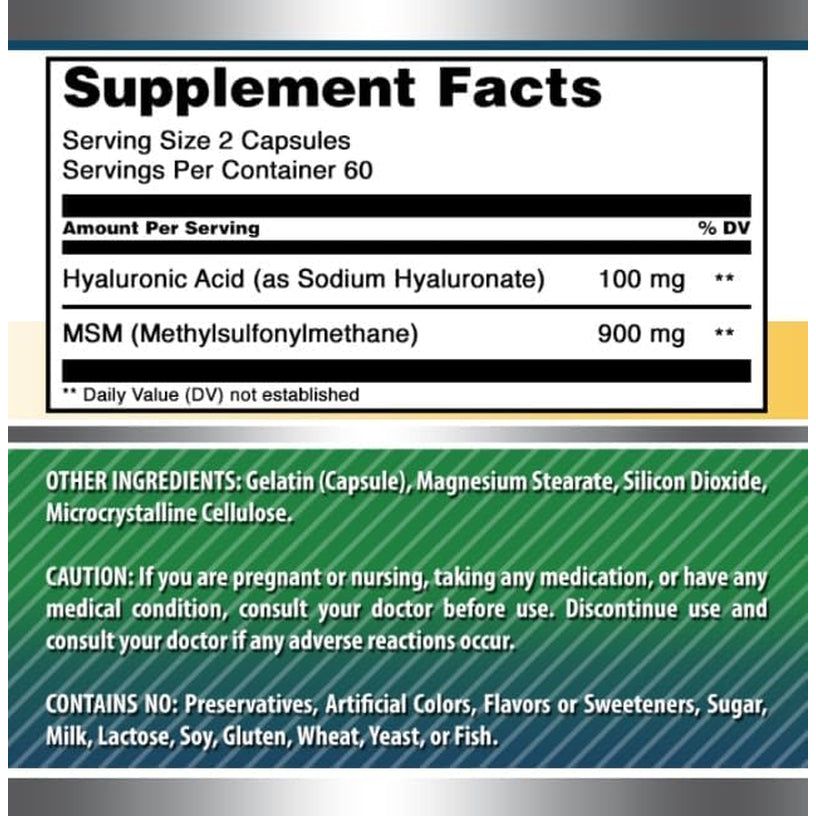 Amazing Formulas Hyaluronic Acid & MSM Supplement | 500 Mg | 120 Capsules | Non - Gmo | Gluten - Free | Made in USA - Suppviv