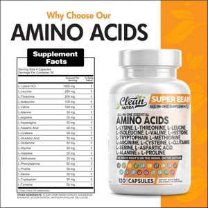 Amino Acids Supplement L - Lysine, L - Threonine, L - Leucine, Isoleucine, Valine, L - Histidine, L - Tryptophan, L - Methionine, L - Arginine, L - Cysteine, L - Glutamine, L - Serine, Aspartic Acid, Alanine, L - Proline - Suppviv