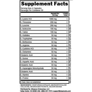 Amino Acids Supplement L - Lysine, L - Threonine, L - Leucine, Isoleucine, Valine, L - Histidine, L - Tryptophan, L - Methionine, L - Arginine, L - Cysteine, L - Glutamine, L - Serine, Aspartic Acid, Alanine, L - Proline - Suppviv