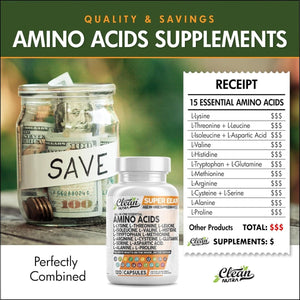 Amino Acids Supplement L - Lysine, L - Threonine, L - Leucine, Isoleucine, Valine, L - Histidine, L - Tryptophan, L - Methionine, L - Arginine, L - Cysteine, L - Glutamine, L - Serine, Aspartic Acid, Alanine, L - Proline - Suppviv