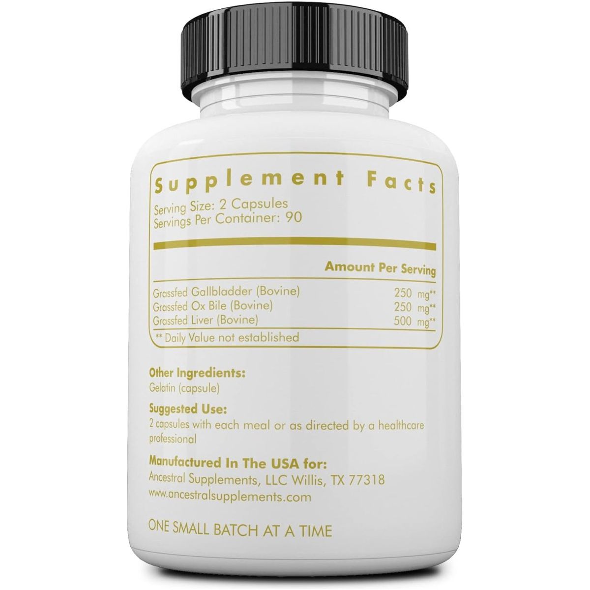 Ancestral Supplements Grass Fed Beef Gallbladder Supplements with Ox Bile and Liver, 180 Capsules - Suppviv