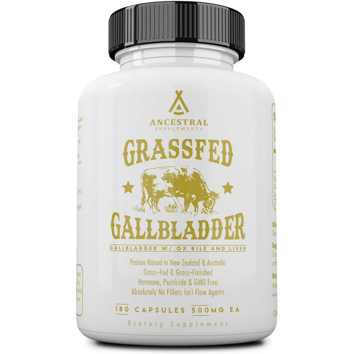 Ancestral Supplements Grass Fed Beef Gallbladder Supplements with Ox Bile and Liver, 180 Capsules - Suppviv