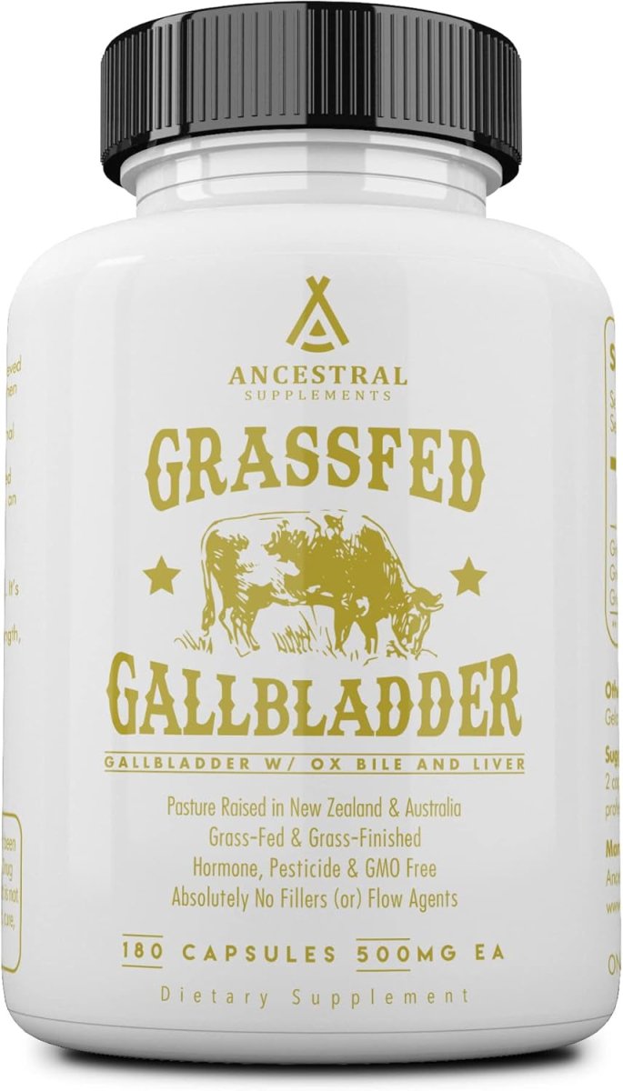 Ancestral Supplements Grass Fed Beef Gallbladder Supplements with Ox Bile and Liver, 180 Capsules - Suppviv