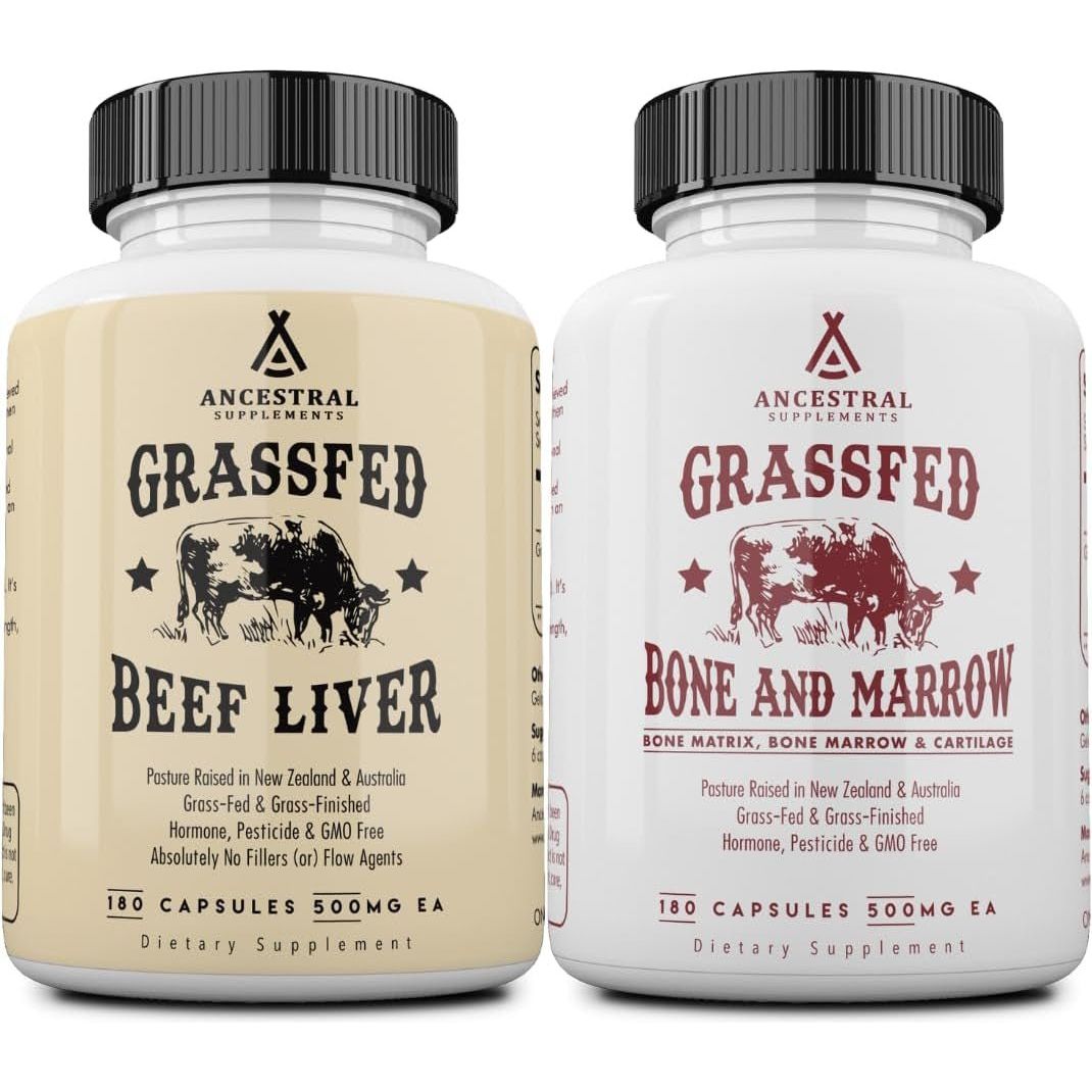Ancestral Supplements Grass - Fed Beef Liver & Bone Marrow Capsules, 3000Mg, 180 Capsules, (Bundle 2 Pack) - Suppviv