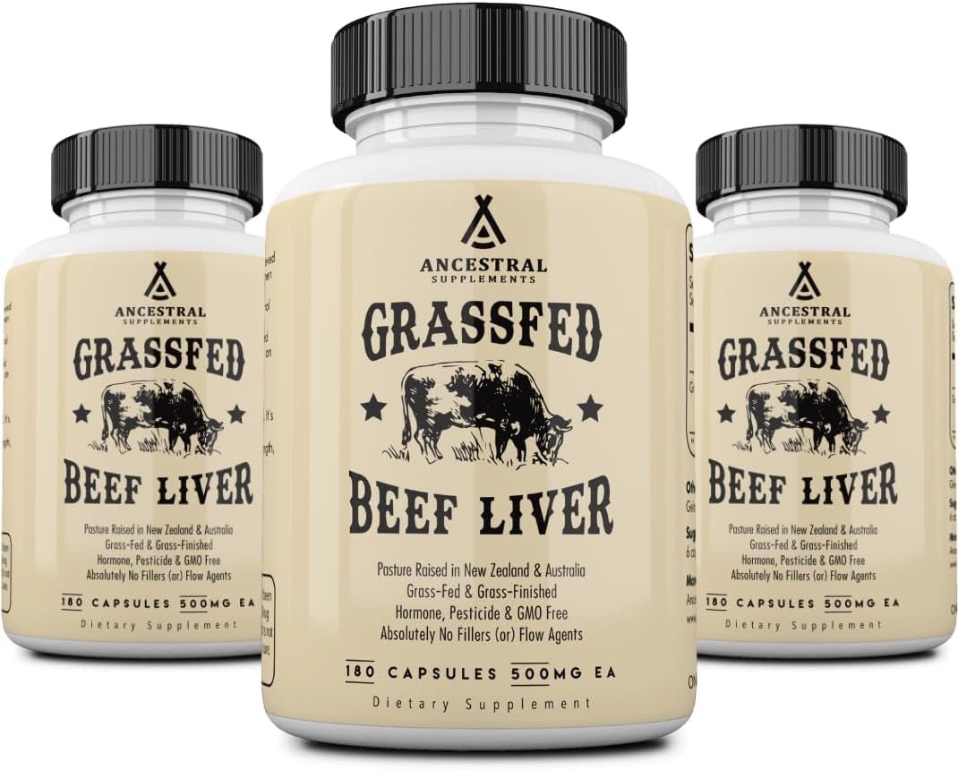 Ancestral Supplements Grass Fed Beef Liver Capsules, 180 Capsules Bottle (3 Pack) - Suppviv