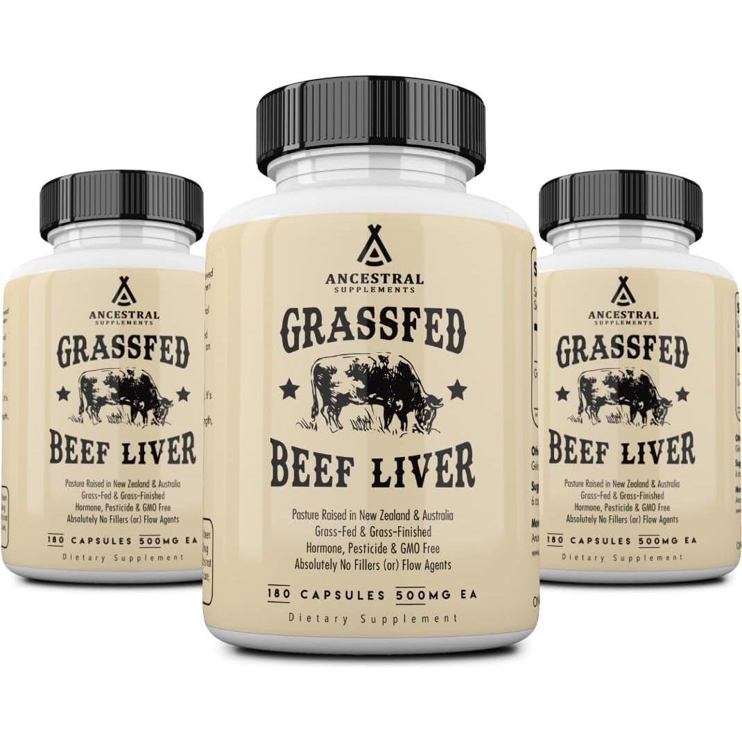 Ancestral Supplements Grass Fed Beef Liver Capsules, 180 Capsules Bottle (3 Pack) - Suppviv