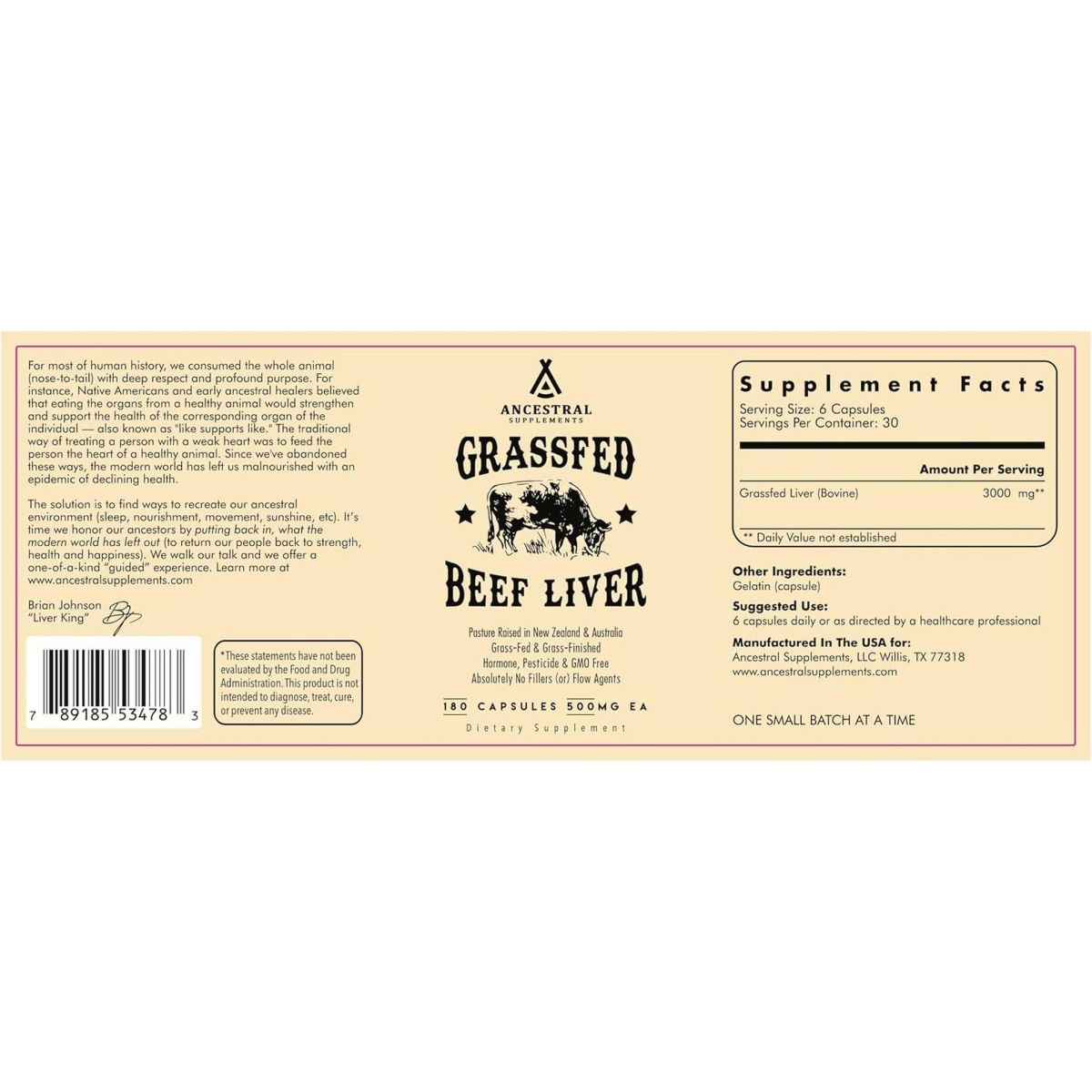 Ancestral Supplements Grass Fed Beef Liver Capsules, 180 Capsules Bottle (3 Pack) - Suppviv