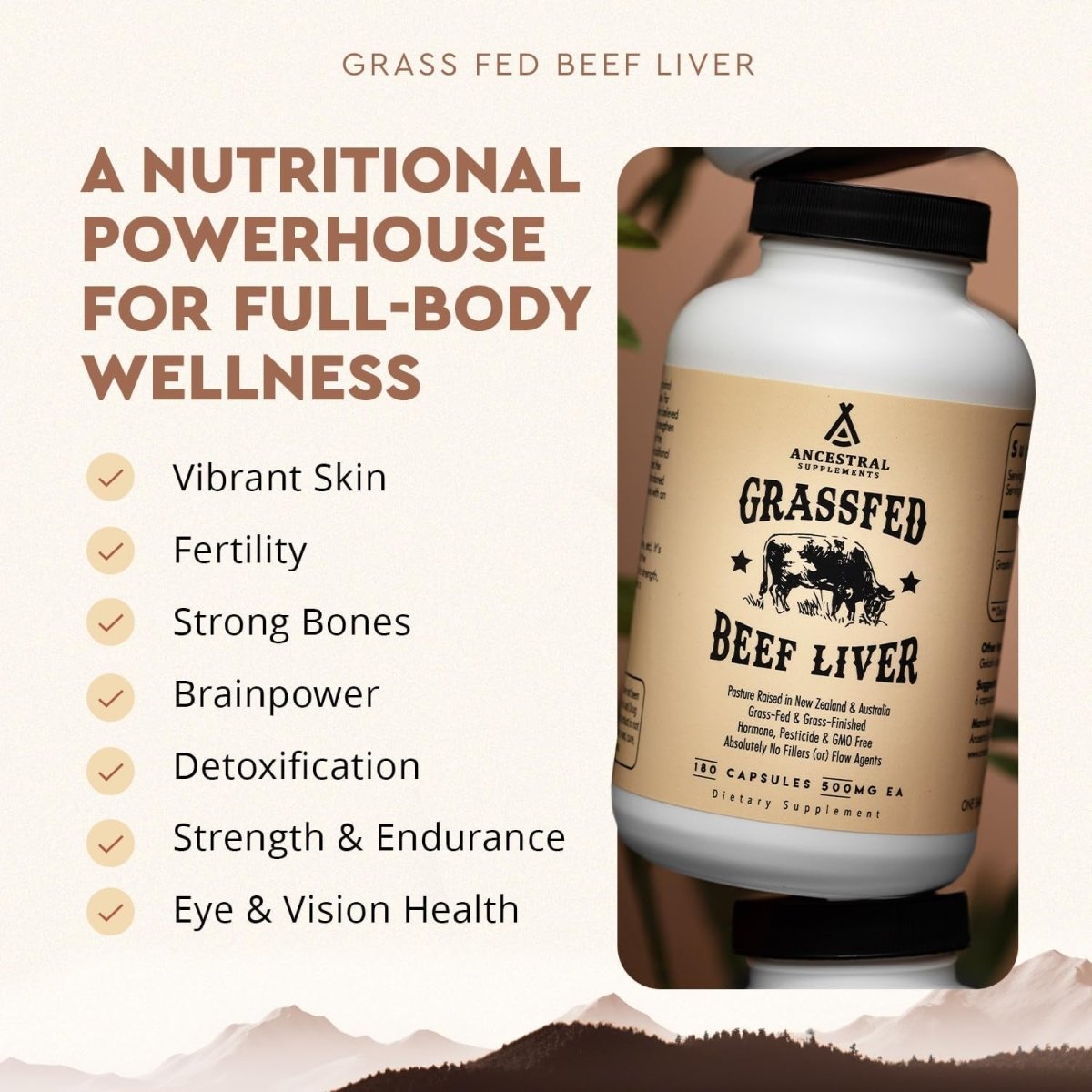 Ancestral Supplements Grass Fed Beef Liver Health 180 Capsules - Suppviv