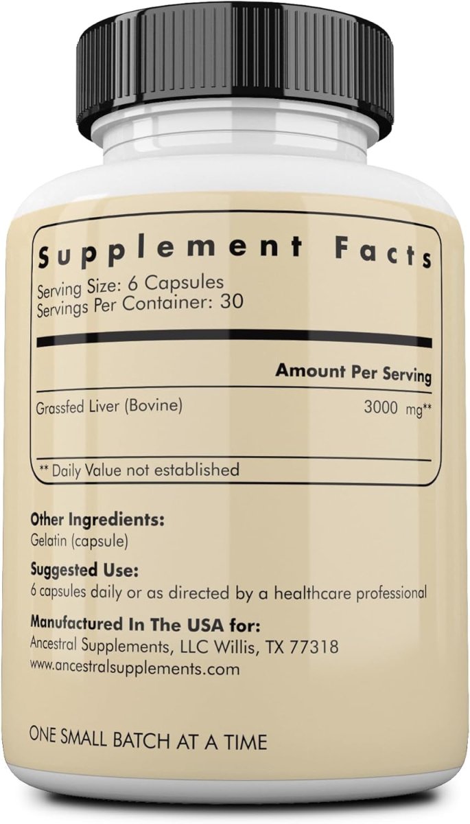 Ancestral Supplements Grass Fed Beef Liver Health 180 Capsules - Suppviv