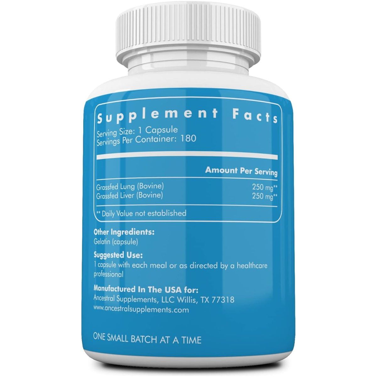 Ancestral Supplements Grass Fed Beef Lung Supplement 180 Capsules - Suppviv