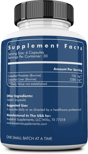 Ancestral Supplements Grass Fed Beef Prostate Supplements 3000Mg, 180 Capsules - Suppviv