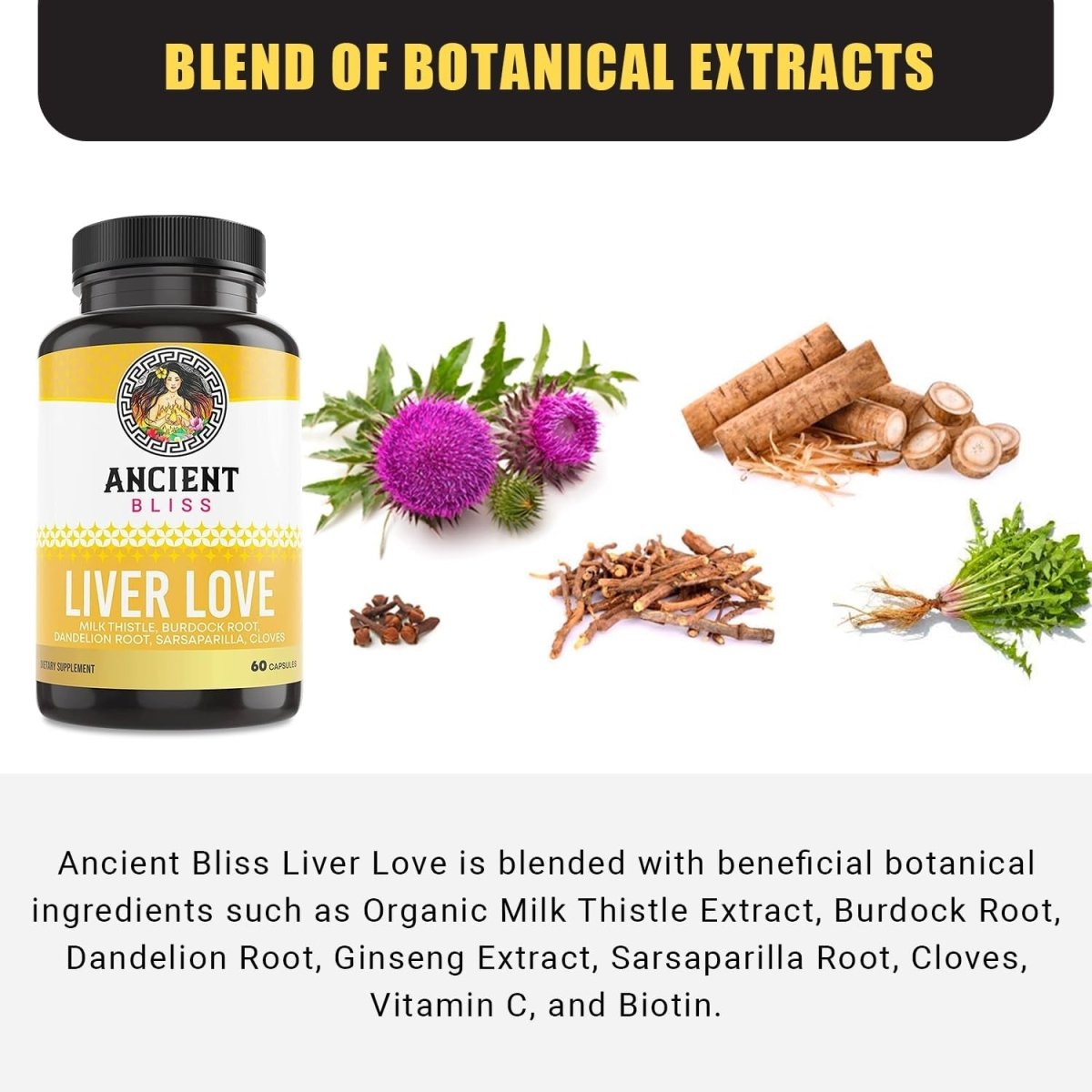 Ancient Bliss Liver Love - Natural Milk Thistle Liver Detox andCleanse Supplement 60 Capsules - Suppviv