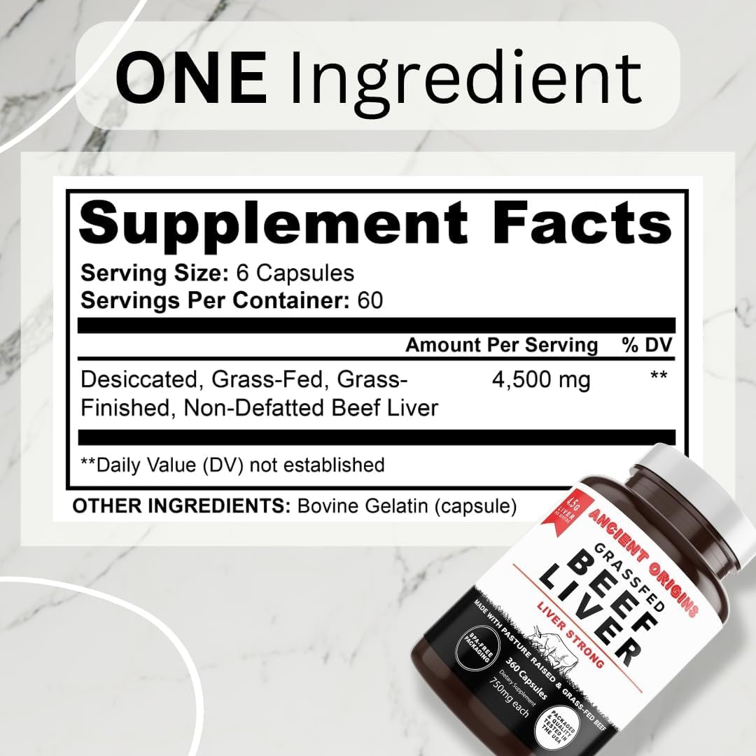 Ancient Origins Grass Fed Beef Liver Capsules (360 Capsules) - Suppviv