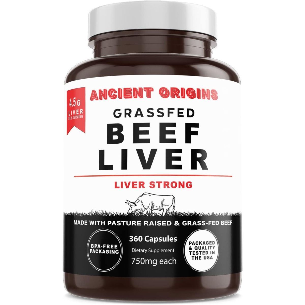 Ancient Origins Grass Fed Beef Liver Capsules (360 Capsules) - Suppviv
