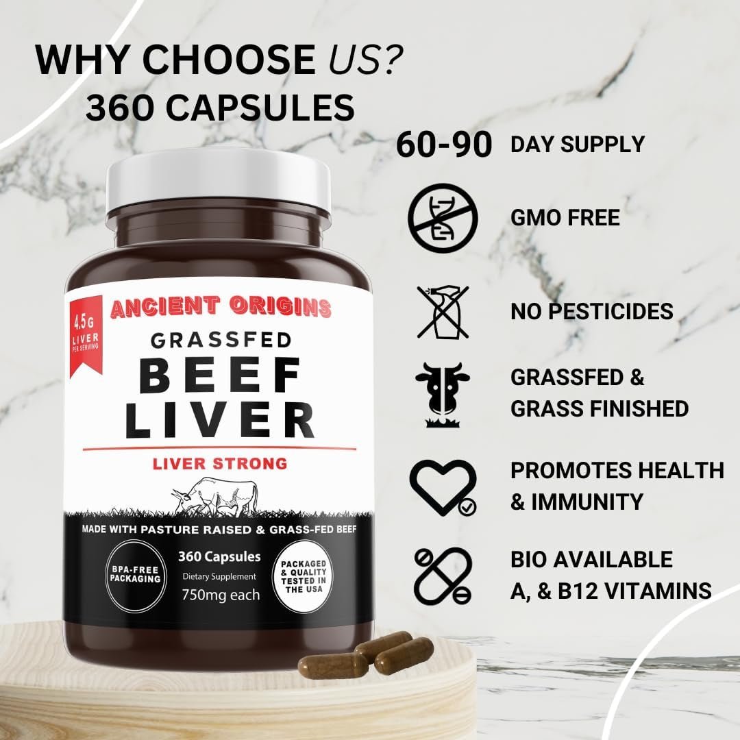 Ancient Origins Grass Fed Beef Liver Capsules (360 Capsules) - Suppviv
