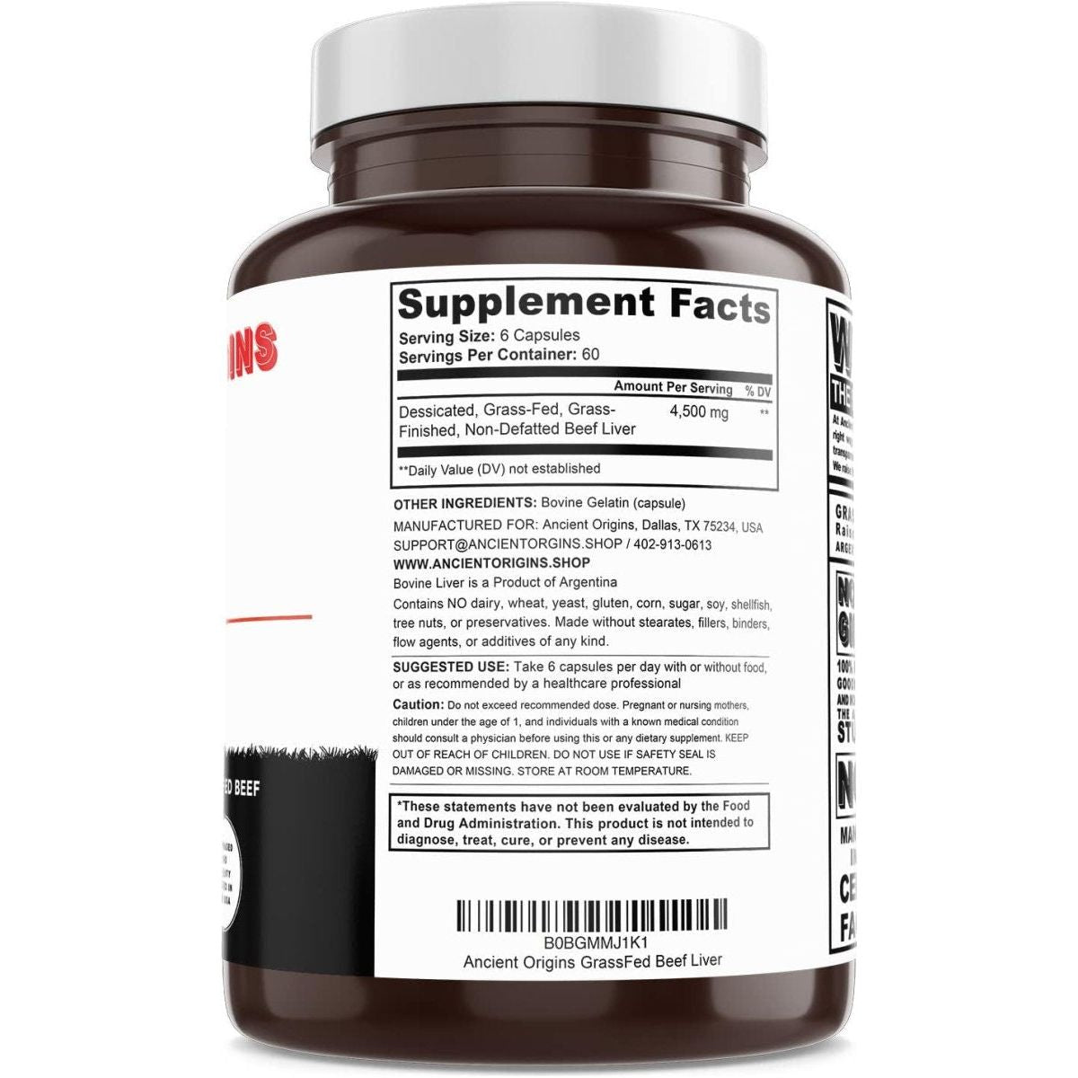 Ancient Origins Grass Fed Beef Liver Capsules (360 Capsules) - Suppviv