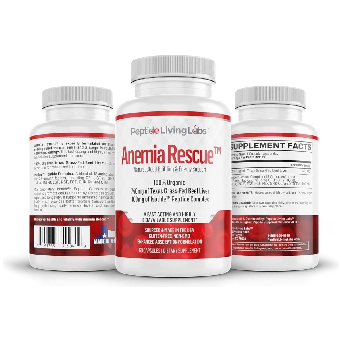 Anemia Rescue - Grass Fed Beef Liver and Peptides, Blood Building & Energy Support Supplement 1 PACK - Suppviv