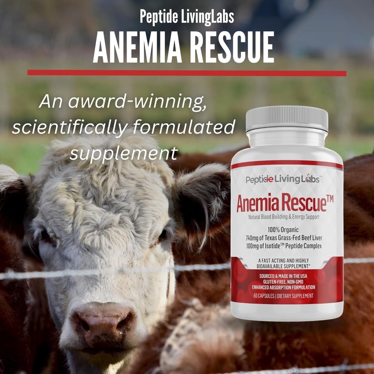 Anemia Rescue - Grass Fed Beef Liver and Peptides, Blood Building & Energy Support Supplement 1 PACK - Suppviv