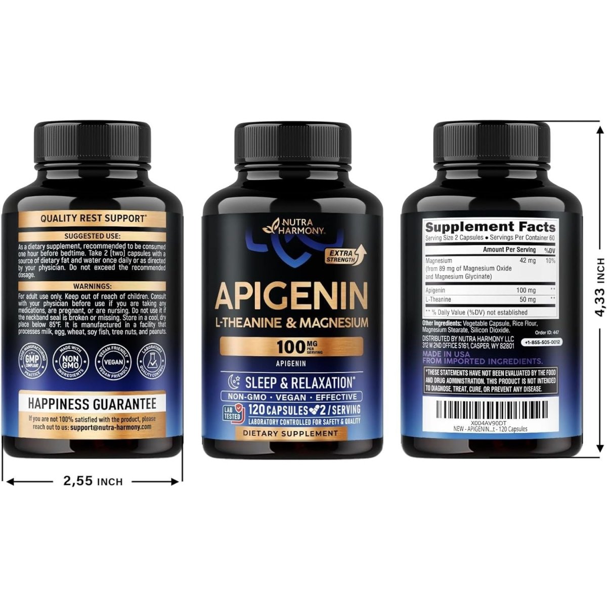 Apigenin 100Mg - for Sleep Support with L - Theanine & Magnesium 120 Capsules - Suppviv