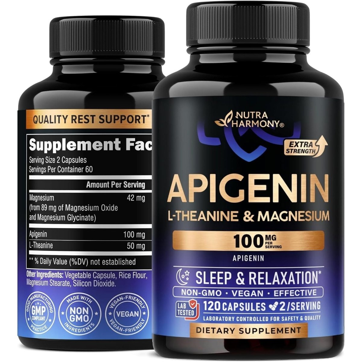 Apigenin 100Mg - for Sleep Support with L - Theanine & Magnesium 120 Capsules - Suppviv