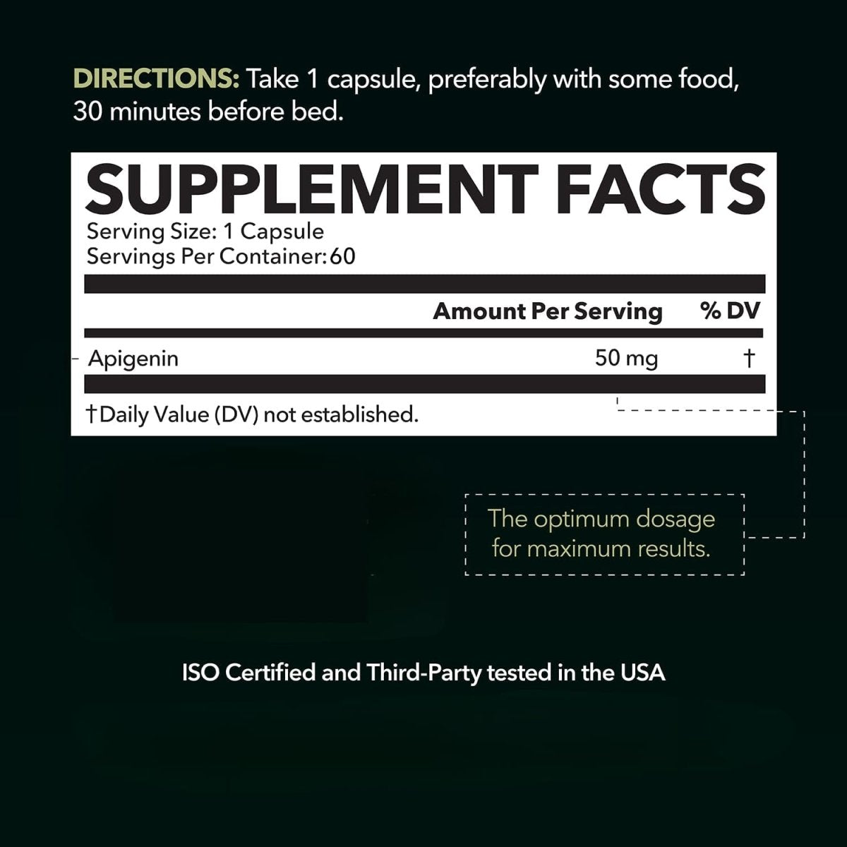 Apigenin Capsules 50Mg - 60 Count Sleep & Cognitive Support Supplement - Suppviv