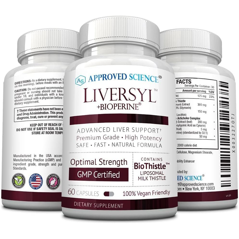 Approved Science Liversyl - Milk Thistle, Artichoke Extract, and Bioperine (60 Capsules) - Suppviv