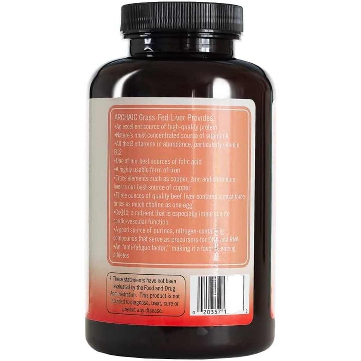 ARCHAIC Grass Fed Beef Liver Supplement - 180 Capsules 1 PACK - Suppviv