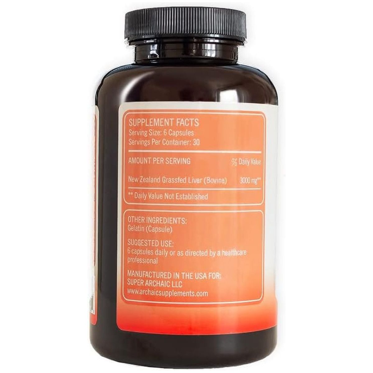 ARCHAIC Grass Fed Beef Liver Supplement - 180 Capsules 1 PACK - Suppviv