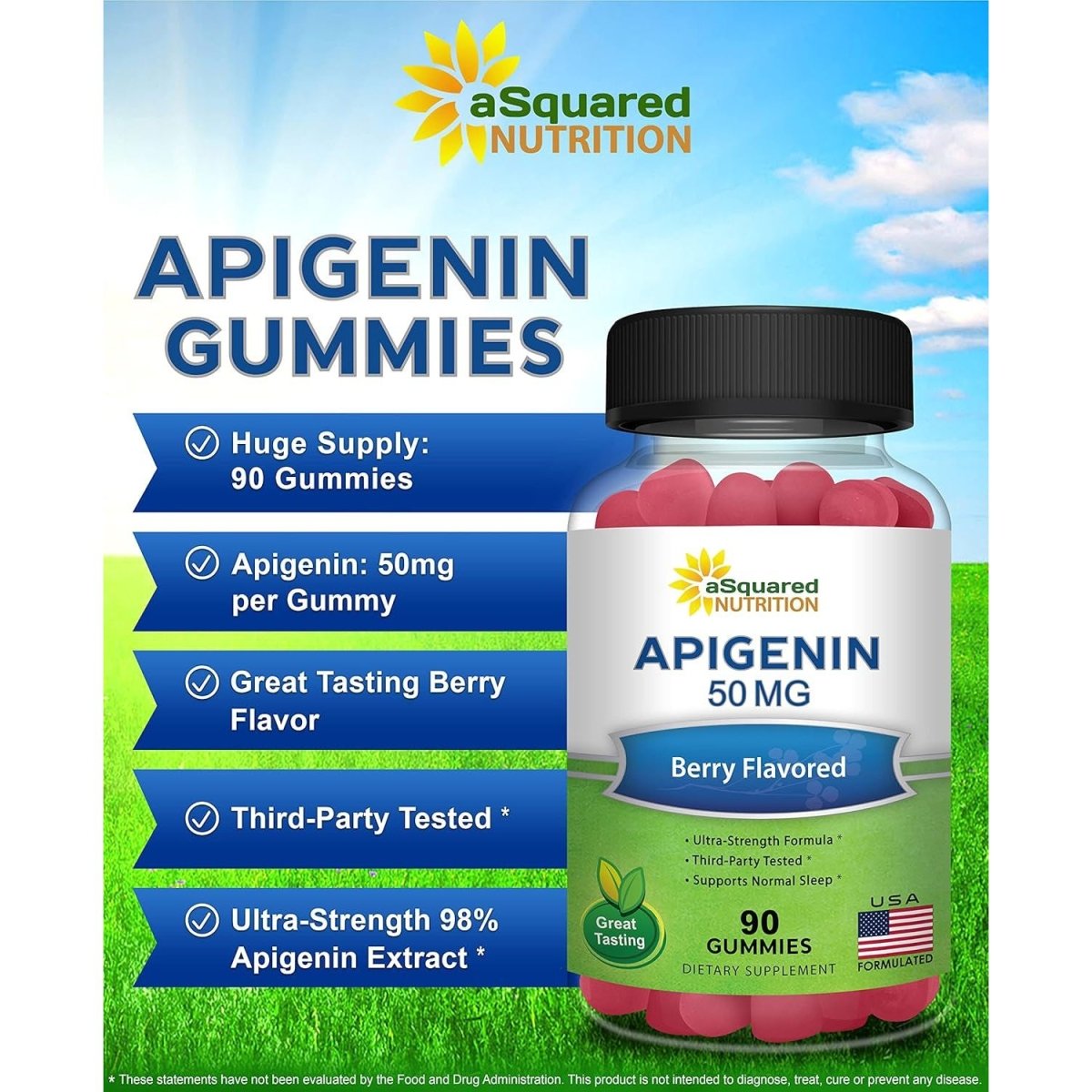 Asquared Nutrition Apigenin 50Mg Gummies - 1 PACK - Suppviv