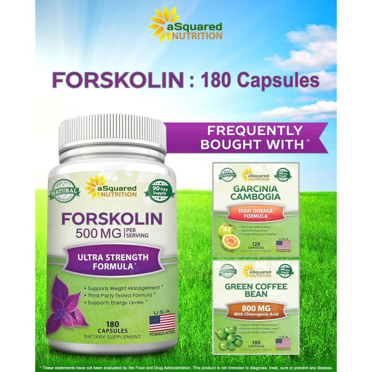 Asquared Nutrition Forskolin 500Mg Max Strength 180 Capsules - Suppviv