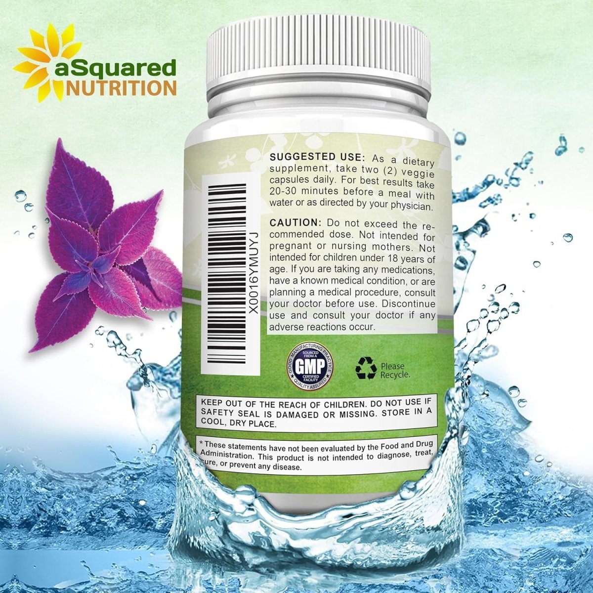 Asquared Nutrition Forskolin 500Mg Max Strength 180 Capsules - Suppviv