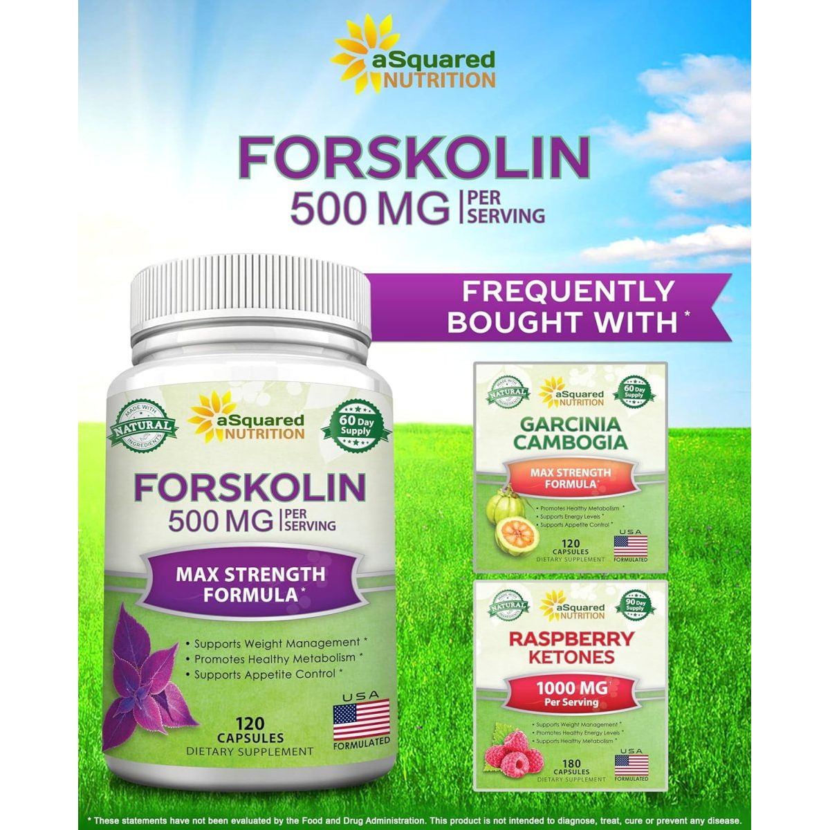 Asquared Nutrition Forskolin 500Mg Max Strength Natural Supplement for Pure Weight Loss Fuel - 120 Capsules - Suppviv
