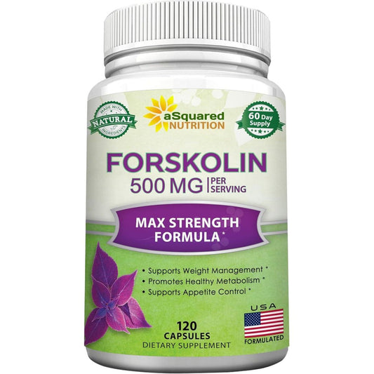 Asquared Nutrition Forskolin 500Mg Max Strength Natural Supplement for Pure Weight Loss Fuel - 120 Capsules - Suppviv