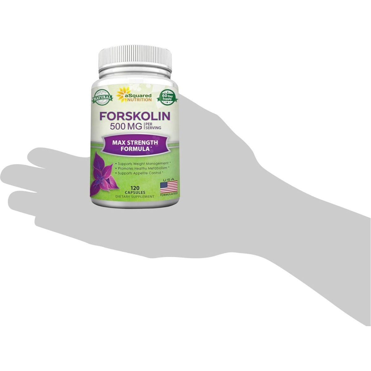 Asquared Nutrition Forskolin 500Mg Max Strength Natural Supplement for Pure Weight Loss Fuel - 120 Capsules - Suppviv