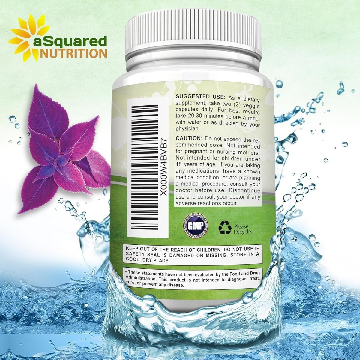 Asquared Nutrition Forskolin 500Mg Max Strength Natural Supplement for Pure Weight Loss Fuel - 120 Capsules - Suppviv