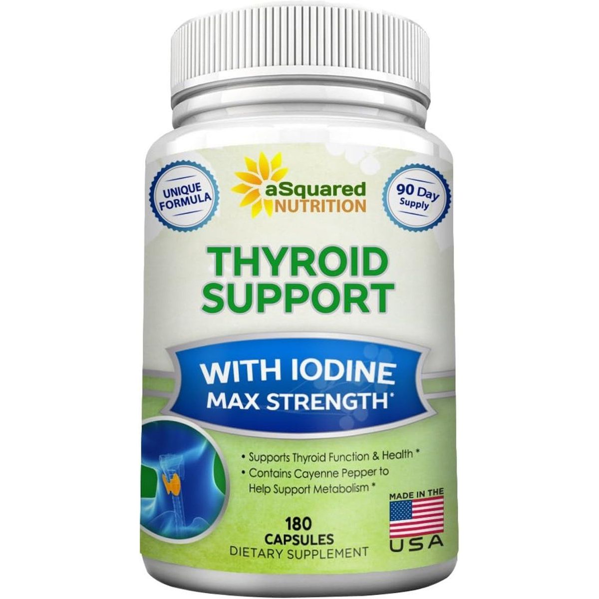 Asquared Nutrition Premium Thyroid Support Supplement with Iodine (180 Capsules) 1 PACK - Suppviv