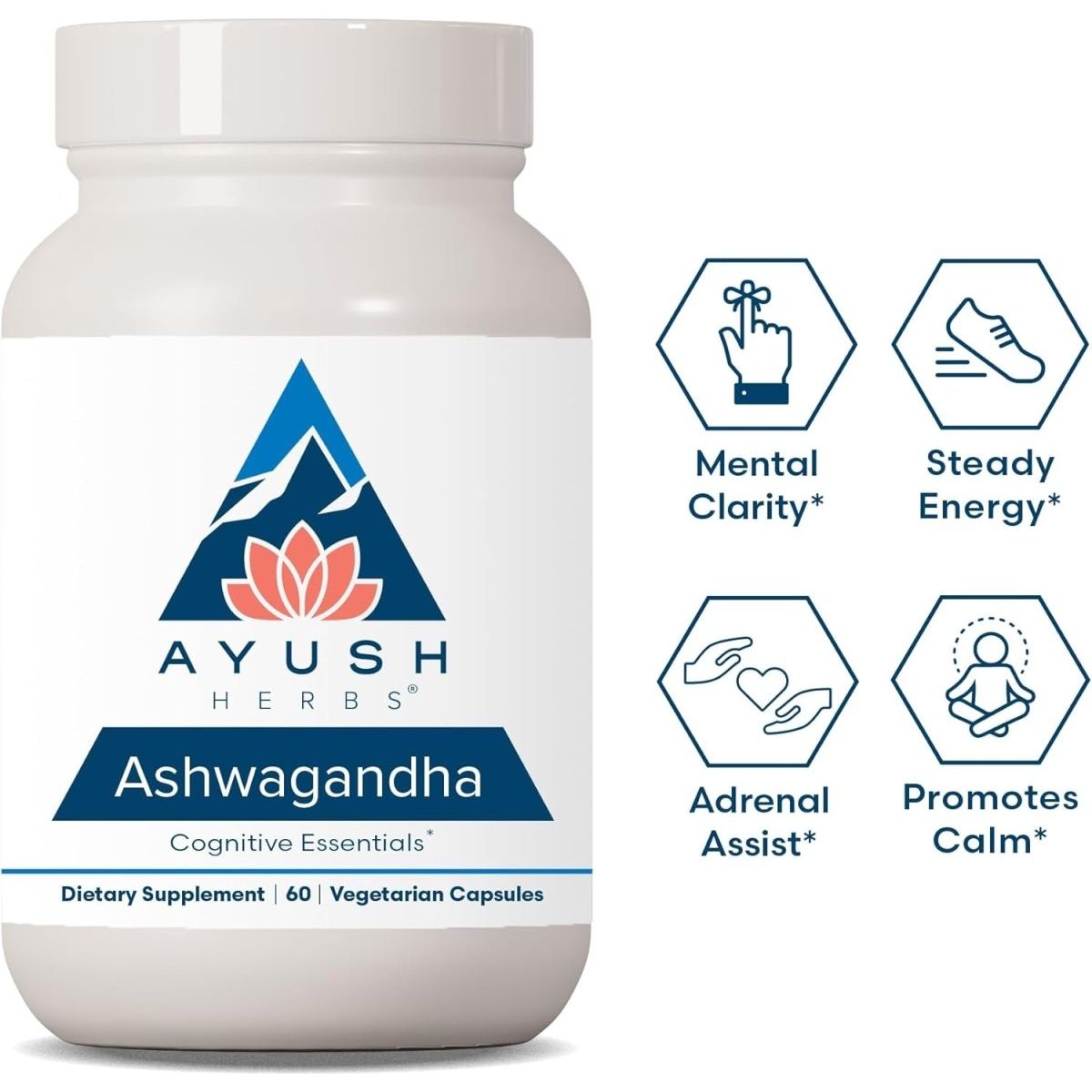 Ayush Herbs Ashwagandha Supplement, 500 Mg Ashwagandha Root Powder Extract 60 Capsules - Suppviv