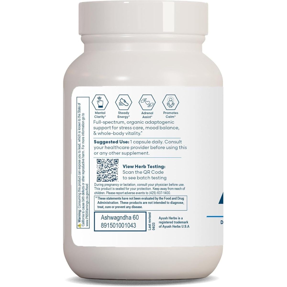 Ayush Herbs Ashwagandha Supplement, 500 Mg Ashwagandha Root Powder Extract 60 Capsules - Suppviv