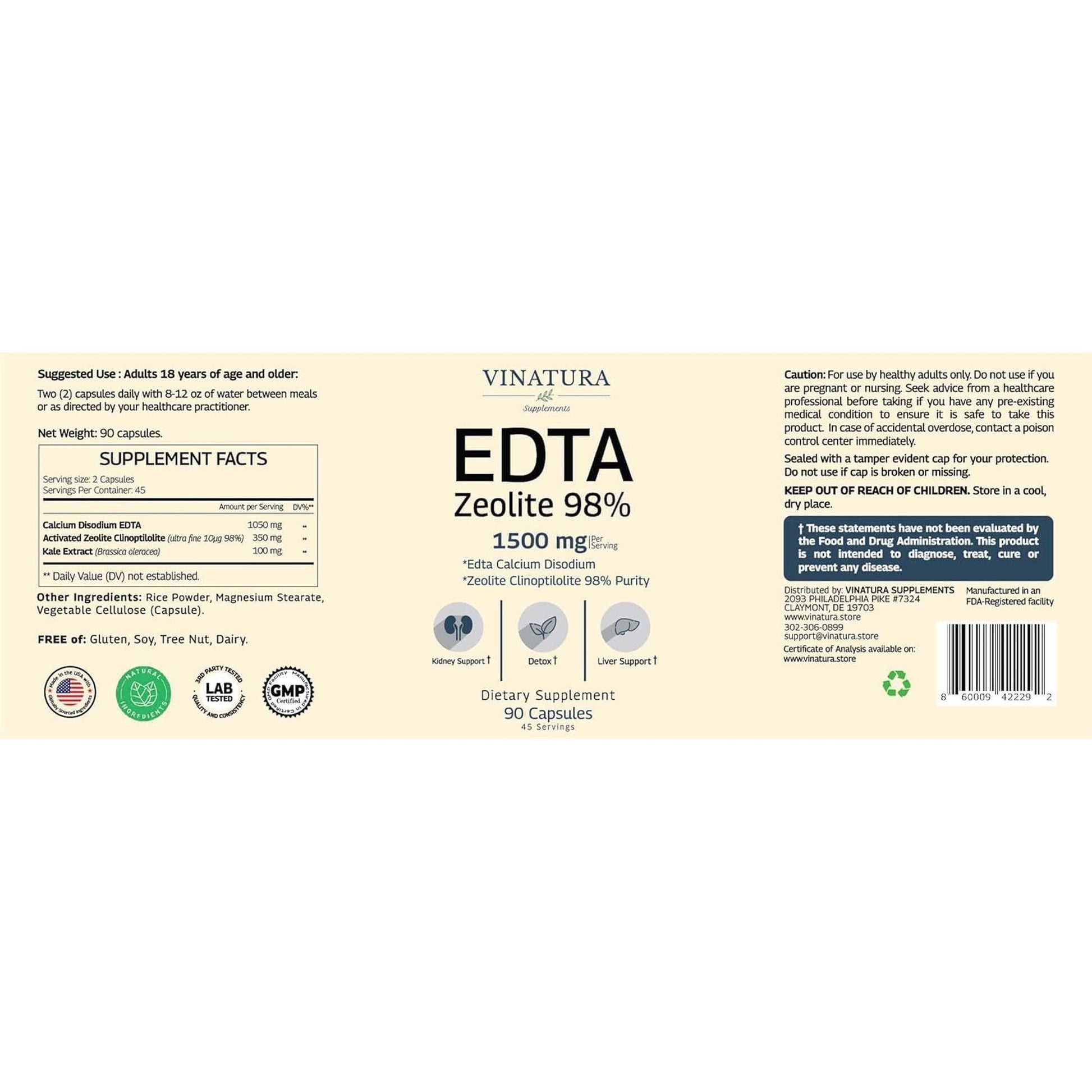 EDTA Capsules - 1500Mg per Serv, USA Made & Tested, Liver Support - 45 Servings