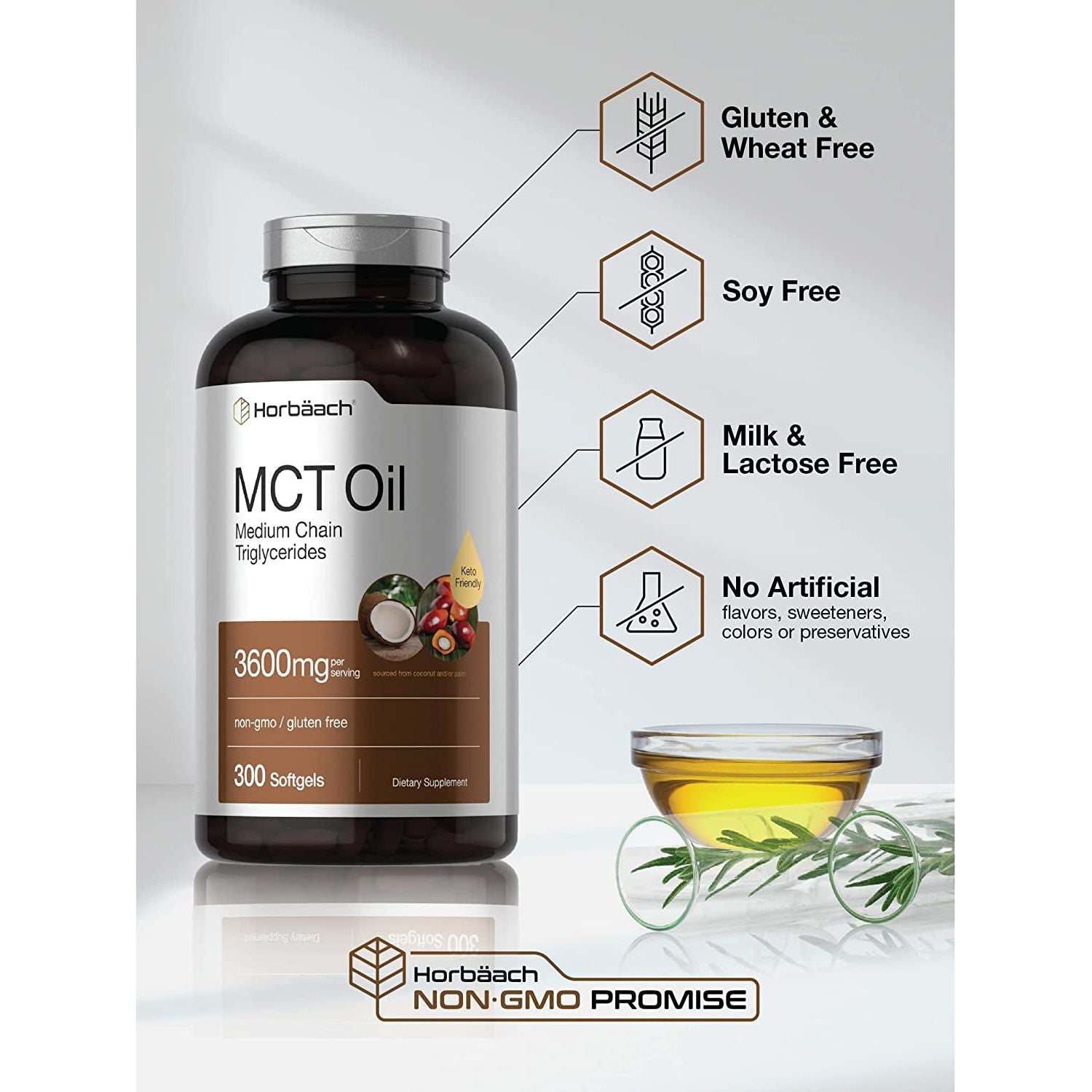 Horbäach Keto MCT Oil Capsules 3600Mg | 300 Softgels 