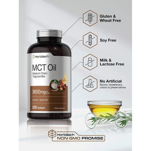 Horbäach Keto MCT Oil Capsules 3600Mg | 300 Softgels 