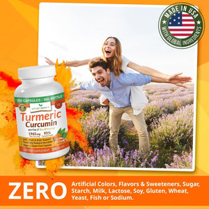 Turmeric Curcumin with Black Pepper Extract - Organic Powder - Joint Support Supplement, Made in USA - (200 Capsules/1965Mg )