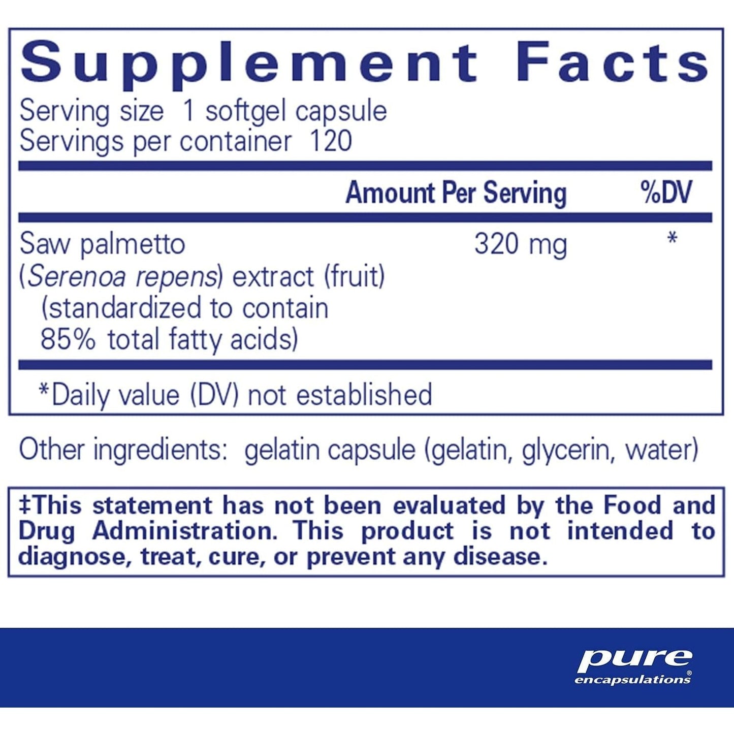 Pure Encapsulations Saw Palmetto 320 - Fatty Acids & Other Essential Nutrients to Support Metabolism & Urinary Function 120 Capsules