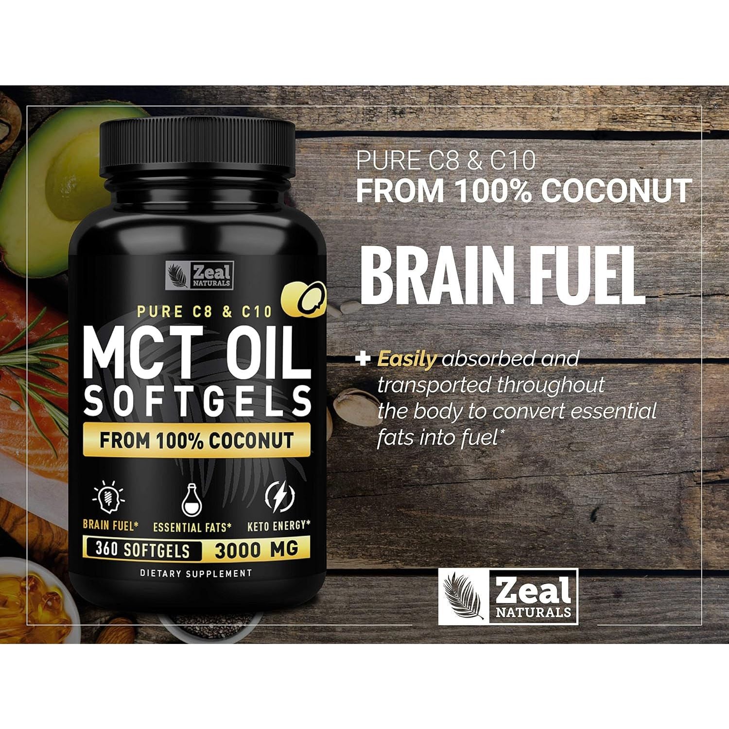 Pure MCT Oil Capsules (360 Softgels | 3000Mg) 4 Month Supply Keto Pills W Unrefined Coconut - C10 & C8 Brain Fuel, Energy, Octane Ketosis