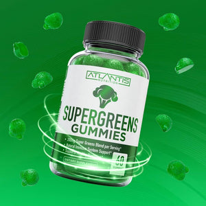 Atlantis Nutrition Supergreens Gummies - Daily Green Superfoods Supplement - Natural Raspberry Flavor, 60 Count