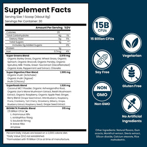 BIOHM Super Greens, Antioxidant Veggie Powder & Smoothie Mix (8.5 Oz, 30 Servings)