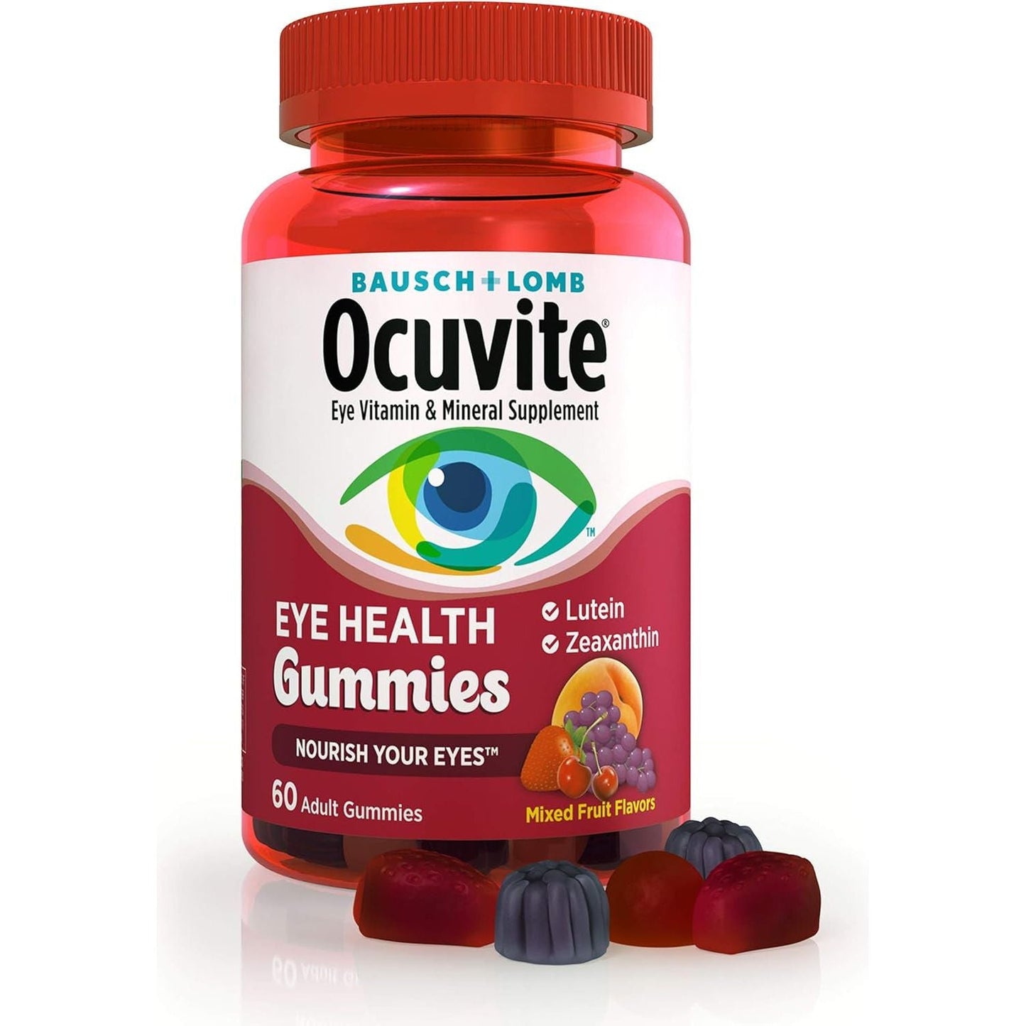 Ocuvite Vitamin & Mineral Supplement for Eye Health Adult Gummies, Contains Lutein & Zeaxanthin, Mixed Fruit, 60 Count