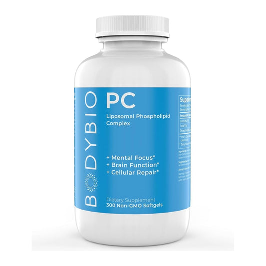 Bodybio PC - Brain Supplement for Memory, Focus and Clarity - Liposomal for Optimal Absorption 300 Softgels