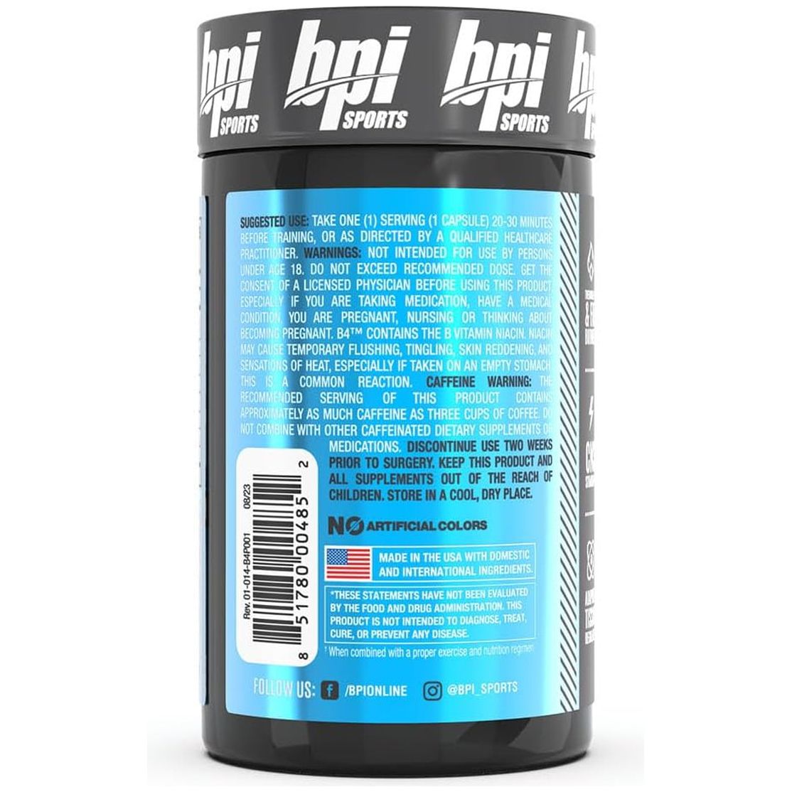 BPI Sports B4 – Extra-Strength Fat Burner –  Caffeine, Niacin, Quercetin, Yohimbine – 30 Servings – 710Mg