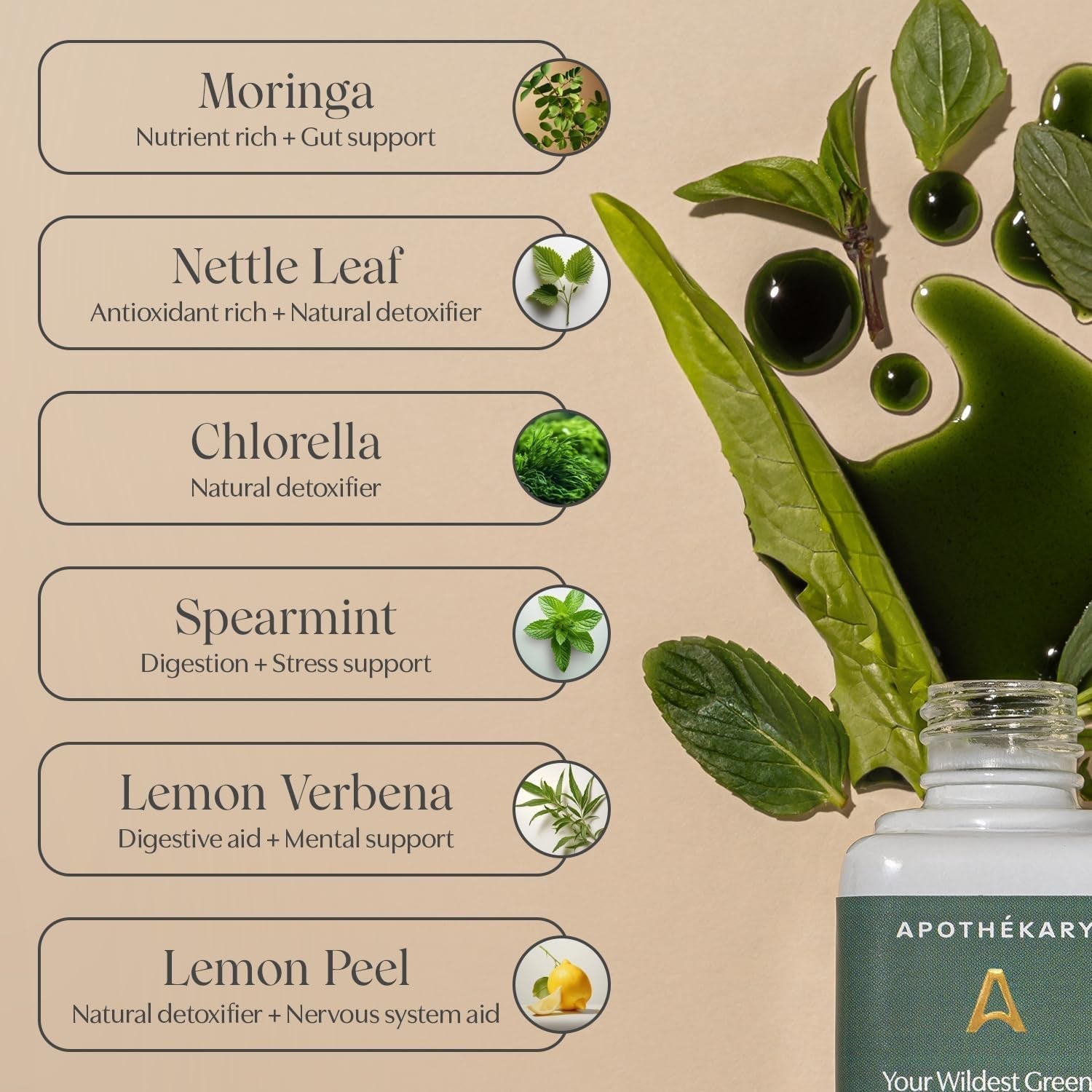 Apothékary Your Wildest Greens Tincture, All-In-One Daily Greens Superfood Supplement (15 Servings) 1.22Oz